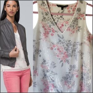 WHITE HOUSE BLACK MARKET Sequin Shimmer Overlay Feminine Elegant Tank Top SMALL